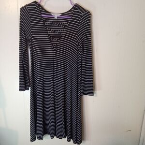 American Eagle Outfitters Black and White Striped Long Sleeve Dress